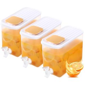 LemonRoad 3 Pack 1 Gallon Fridge Beverage Drink Dispenser with Leakproof Spigot Plastic Cold Drink Juice Beverage Dispenser Jug Juice Containers for Cold Tea Coffee Vodka Tequila(White, Yellow)