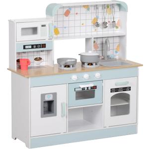 Qaba Play Kitchen, Kids Kitchen Playset Pretend Play Cooking with Coffee Machine, Ice Maker, Stove, Microwave, Oven, Realistic Sound & Lights, Cookware Accessories, Gift for Ages 3+ Years Old Qaba Play Kitchen, Kids Kitchen Playset Pretend Play Cooking with Coffee Machine, Ice Maker, Stove, Microwave, Oven, Realistic Sound & Lights, Cookware Accessories, Gift for Ages 3+ Years Old