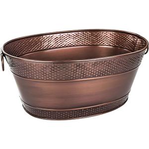 BREKX Galvanized Beverage Tub for Parties, Oval Drink Bucket with Handles, Colt Copper Finish Wine Chiller Drink Cooler for Home Bar (15-Quarts, 16-Bottles)