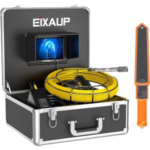 7'' Monitor DVR Sewer Pipe Inspection Video Camera with Auto Self Leveling 512HZ Pipe Locator 22MM IP68 HD 1000TVL Camera 12PCS LED Lights