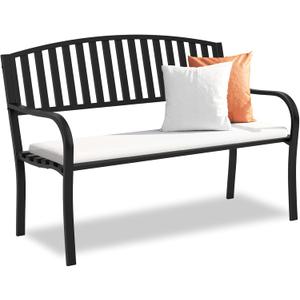 Outdoor Bench Garden Bench, Weatherproof Anti-Rust Heavy-Duty Outside Benches Clearance, Wrought Iron Metal Bench for Front Porch, Patio, Park