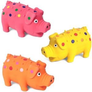 POPLAY 3PCS Squeaky Latex Grunting Pig Dog Toys, 4 Inch Prank Nosie Maker Puppy Chew Toys Rubber Squeeze Gift for Dogs