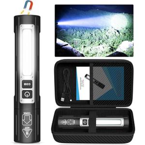 Rechargeable Flashlights High Lumens - Super Bright Small Pocket Magnetic Flashlight, 8 Modes LED Tactical Flash Light, Dual Button Powerful Flashlight for Camping (1, Pure Black)
