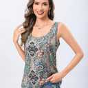 Totatuit Women Silk Satin Tank Tops Dressy Scoop Neck Camisole Sleeveless Blouses Shirts Casual Summer Tank (Blue, L)