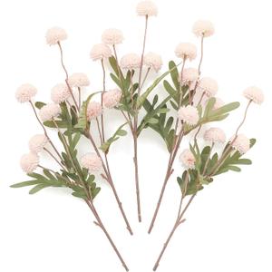 Floroom 5pcs Blush Faux Silk Mums Artificial Flowers, Bulk Fake Small Mini Chrysanthemums with Stems for DIY Pink Wedding Centerpieces Floral Arrangements Vase Fillers Home Decorations