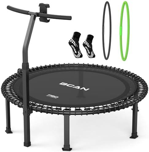 BCAN BT4 Soft Land Pro Adult Bungee Rebounder Trampoline Handle|FED Fitness | 38/40/48 in, 500 lb Capacity, Adjustable Tension Bungees, One-Piece Frame, Quiet Low-Impact Workout, Phone Holder & 2 Socks