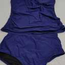 Tankini Swimsuit for Women Two Piece Tummy Control Bathing Suit Ruched Ruffle Swimwear Top with Bottom, Blue, L