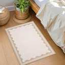 GarveeHome Scalloped Door Mat Indoor Rugs for Entryway Small Rug 2x3 Washable Non-Slip Solid Beige Modern Soft Low-Pile Throw Carpet for Bedroom Kitchen Bathroom Entrance
