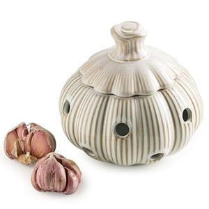 Cormomu Garlic Storage Pod Ceramic Garlic Keeper with Lid Large Garlic Container for Counter, White