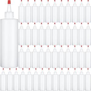 Jinei Pack of 60, 8 oz Plastic Squeeze Bottles Clear Condiment Squeeze Bottles with Red Tip Cap Kitchen Empty Squirt Container Leak Proof for Arts Crafts