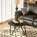 Round Coffee Table Black Wooden Coffee Tables for Living Room Mid-Century Modern Center Table Wood Grain Desktop and Metal Legs Easy to Assemble, 23.6 x 13.7 inches