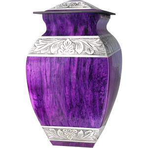 Urn for Ashes for Women & Men, Cremation Urns for Human Ashes Adult Female & Male, Funeral Decorative Urns for Burial, Square Model, Hand Engraving, Purple Urn - Large Full Size