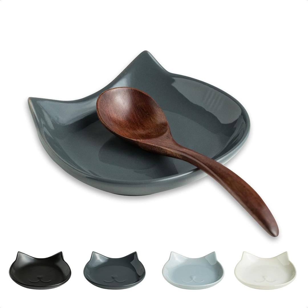 Ceramic Spoon Rest for Stove Top, Cat Cooking Spoon Holder for Kitchen Counter, Cute Spoon Rest Utensil Rest for Spatula Spoons Ladles, Dark Gray
