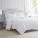 Martha Stewart - Queen Comforter Set, Crisp & Smooth Bedding with a Cotton Percale Lightweight Feel, Reversible 3 Piece Bed Set with Matching Pillowcases (Simple Scallop Pink)