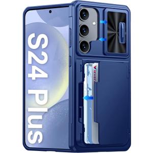 Vizvera for Samsung Galaxy S24+Plus Case Wallet, RFID Cards Holder & Camera Cover & Kickstand for Women Men, Full Body Rugged Shockproof Silicone Case for S24+Plus 6.7" 2024(Blue)