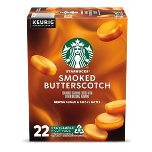 Starbucks K-Cup Coffee Pods, Smoked Butterscotch Flavored for Keurig Makers, 100% Arabica, Limited Edition, 1 Box (22) (EXP 06/18/27)