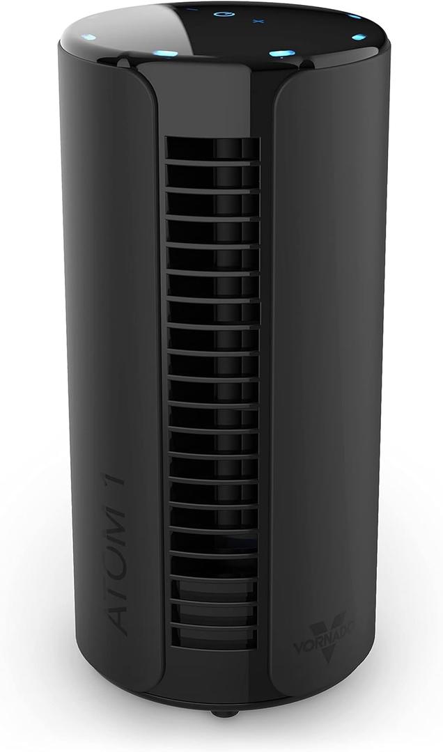 Vornado ATOM 1 Oscillating Tower Fan, Small Air Circulator with 4 Speeds, Touch Controls,Black, 10"