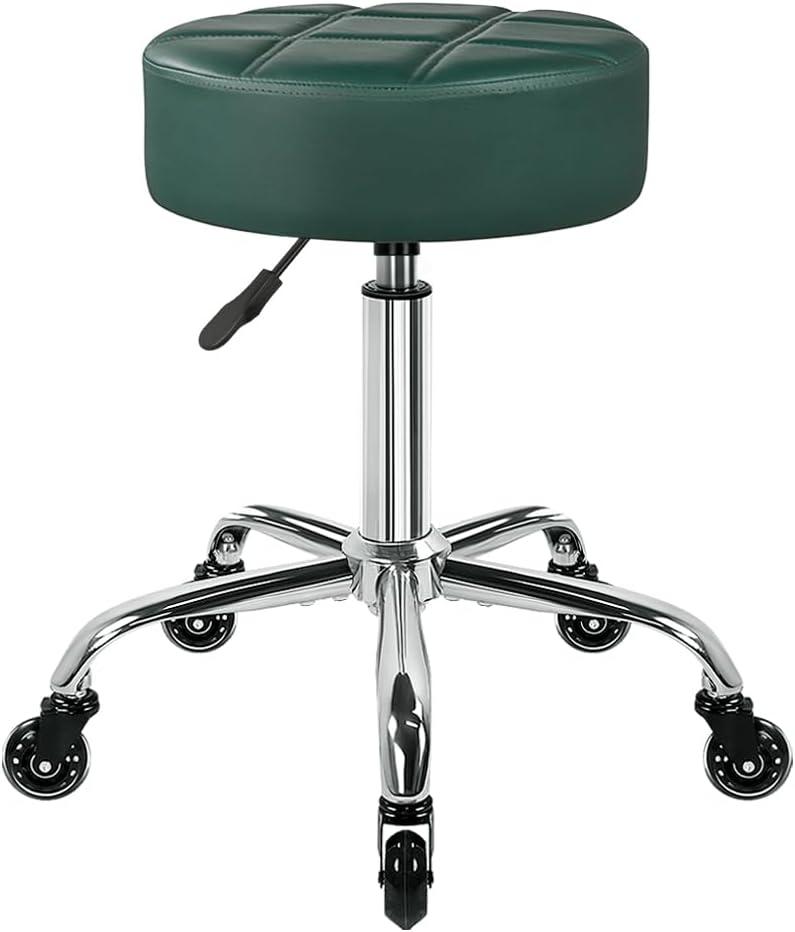 KKTONER Fashion Nine-Grid Salon Stool with Wheels 4.3-inch Thick Cushion Height Adjustable Swivel Stool Chair Smooth Gliding for Tattoo Facial Massage Spa (Vintage Green)