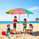LOTTAFUN 5ft Beach Umbrella - Heavy Duty Wind Resistant UV 50+ Portable Sun Shade with Sand Anchor & Carry Bag, Outdoor Folding Umbrella for Beach,Pool,Patio,Garden (3 Color Block)