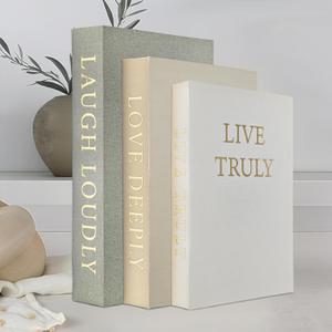 Aesthetic Decorative Books, Set of 3 Linen Fake Book Boxes, Faux Book Decor for Coffee Table, Bookshelf, Entryway Tables (Beige)