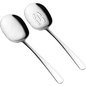 SOLEADER Extra Large Serving Spoons Set, 12 Inch Slotted Spoon and Serving Spoon, Premium Spoons Silverware, Cooking Spoon, Pasta Spoon, Mixing Spoon, Foodgrade 18/8 Stainless Steel, Pack of 2
