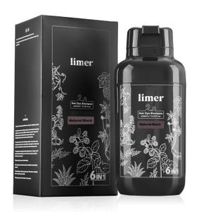 Limer Hair Dye Shampoo Natural Black, 3 in 1 Hair Color for Gray Coverage Men and Women, Herbal Ingredients Natural Shampoo Para Pintar el Cabello, Semi-Permanent Champu Para Canas(15.55fl oz/460ml)