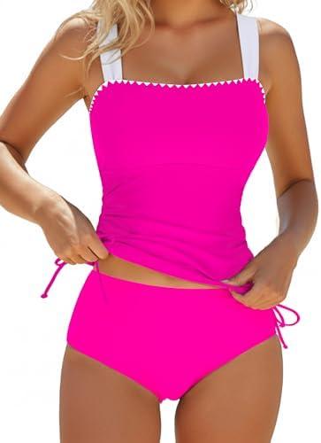 Blooming Jelly Womens Tankini Swimsuits Tummy Control Slimming Ruched 2 Piece Bathing Suit Modest High Waisted Retro Swimwear, L