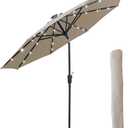 9FT Solar Patio Umbrella with 32 LED Lights, Aluminum Pole | Crank Lift & Push Button Tilt, 8 Steel Ribs, Waterproof Yarn-Dyed Fabric for Garden, Deck, Backyard & Outdoor Dining