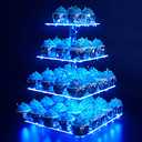 YestBuy 4 Tier Acrylic Cupcake Stand Afternoon Tea Cake Stand Large Cupcake Stand Cupcake Tower Cupcake Holder for Pastry + LED Light String Ideal for Weddings Birthday Bar Party Décor (Blue Light) Missing Parts