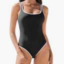 AI'MAGE Womens One Piece Swimsuit Ribbed High Cut Bathing Suit Color Block Sport Swimwear with Adjustable Strap,M