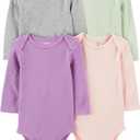 Carter's Unisex-Baby 2-Pack Long Sleeve Bodysuits (6 Months, Solid Pastel)