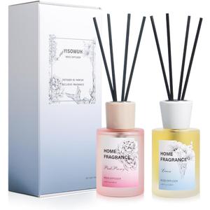 Reed Diffuser - Linen&Pink Peony 4.06oz (120ml) 2 Packs Essential Oil Reed Diffuser Set with 16 Sticks, Long Lasting Fragrance for Home, Bathroom, Bedroom, Room, Decor