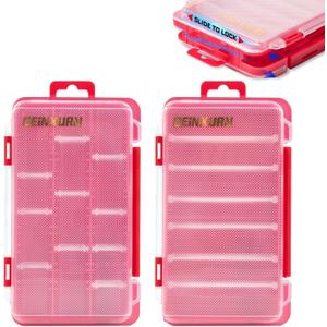 Small Flat Storage Parts Organizer, 2Pcs Red Portable Transparent Plastic Small Parts Tool Box with Removable Dividers, Screwdriver Bit Cases Storage(2 Pieces)