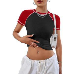 Avanova Women Raglan Colorblock Baby Tee Shirt Short Sleeve Summer Casual Tops, Medium