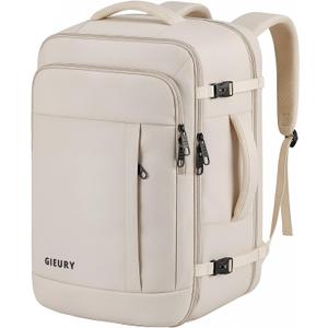 Gieury Travel Backpack, Extra Large 50L Expandable Backpack for Men Women, Carry On Backpack For Airplanes, Travel Essentials Luggage Suitcase Daypack Travel Gift Weekender Bag, Beige