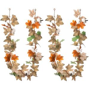 SUQ I OME Fall Maple Leaf with Pumpkin Garlands forHalloween Thanksgiving Day Party Art Decor (6 feet-2 pack)