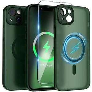 SURPHY Designed for iPhone 14 Plus Case Compatible with MagSafe (6.7 inch, 2022), with Screen Protector & Camera Protector Translucent Matte Phone Case (Green) 6 pack