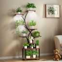Artswish Plant Stand Indoor with Grow Lights, 8 Tiered Plant Shelves 63" Tall Plants Stands for Multiple Plants, Lighted Plants Stands Indoor Plants Rack for Living Room, Patio, Balcony (Black & Walnut)