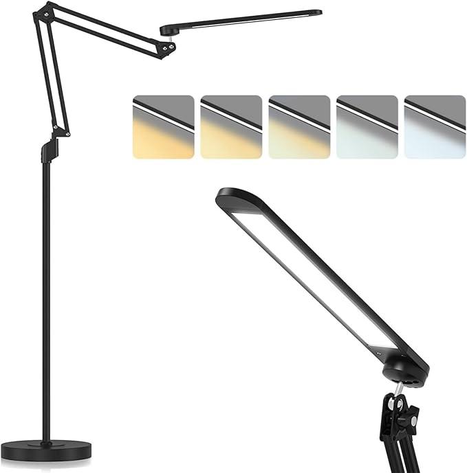 Floor Lamp for Living Room with 5 Color Temperatures, Stepless Dimming, Standing lamp with 360° Degree Swing Arms, 12W LED Modern Lamps for Bedroom, Office, Work (Black)