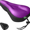 Zacro Bike Seat Cushion - Gel Padded Bike Seat Cover for Men Women Comfort, Extra Soft Exercise Bicycle Seat Compatible with Peloton, Outdoor & Indoor Bike Saddles (Purple)