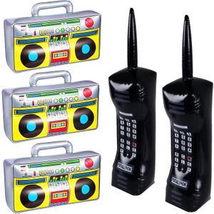 5 Pieces Inflatable Mobile Phone Props Inflatable Radio Boombox for 80s 90s Party Decorations Hip Hop Theme Party