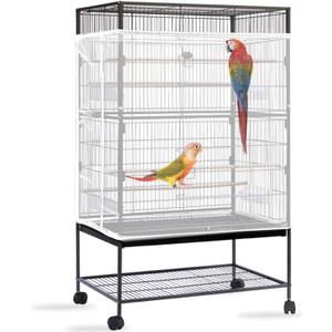 Daoeny Bird Cage Seed Catcher, Large Bird Cage Cover, Adjustable Soft Airy Nylon Mesh Net, Birdcage Cover Skirt Seed Guard for Parrot Parakeet Macaw African Round Square Cages (White)