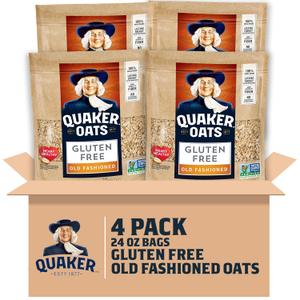 Quaker Gluten Free Old Fashioned Rolled Oats, Non GMO Project Verified, 24oz Resealable Bags (Pack of 4), Best By: 04/30/2026