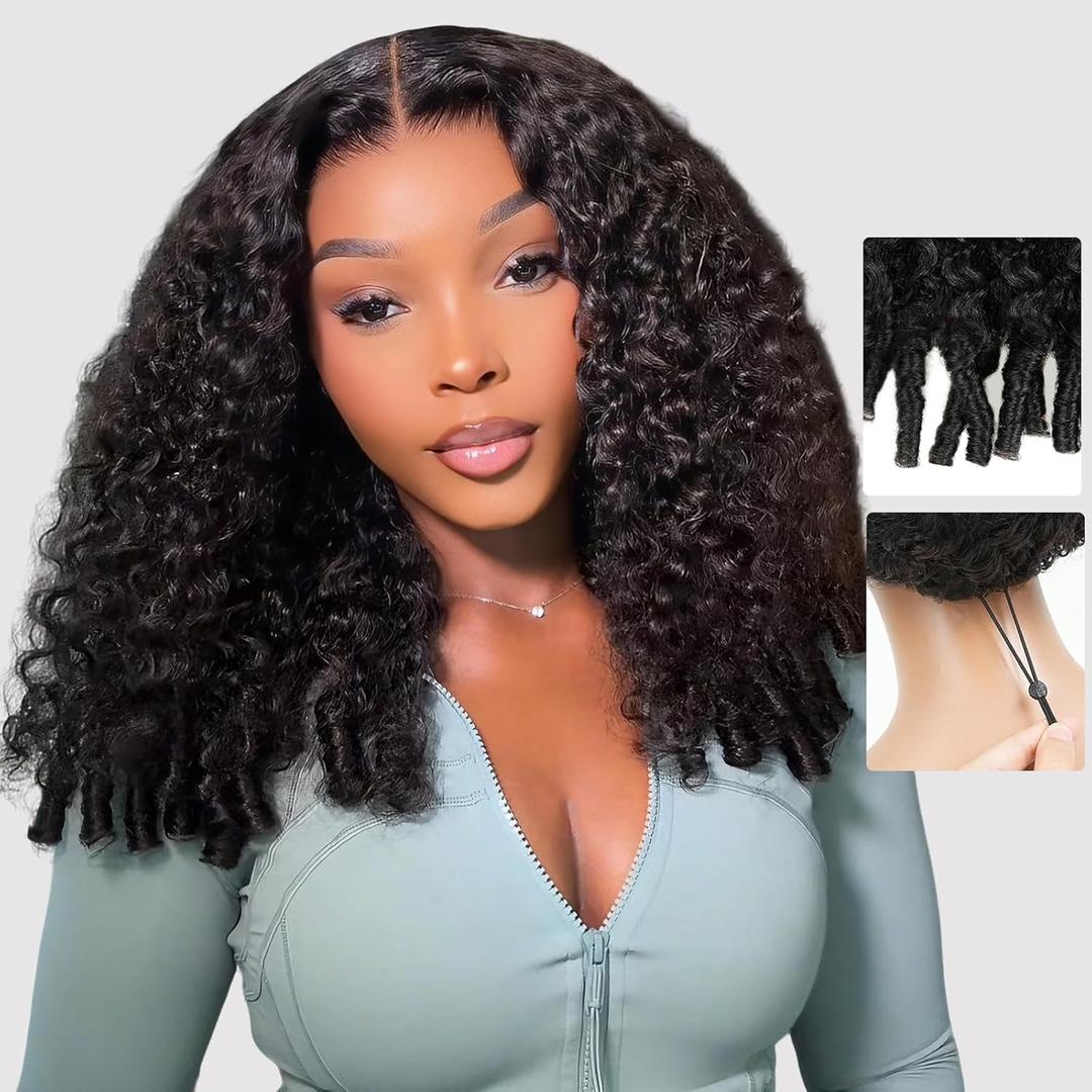 Pull Go Burmese Curly Glueless Wigs Human Hair Pre Plucked Pre Cut 210 Density 9x6 HD Lace Frontal Drawstring Wig Human Hair with Spiral Curly Ends Wear Go Lace Closure Wigs for Black Women 18 Inch