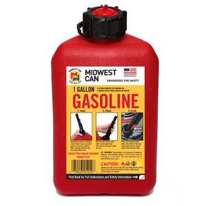 MIDWEST CAN 1 GALLON GASOLINE CAN, MISSING QUICK FLOW SPOUT AND CAP