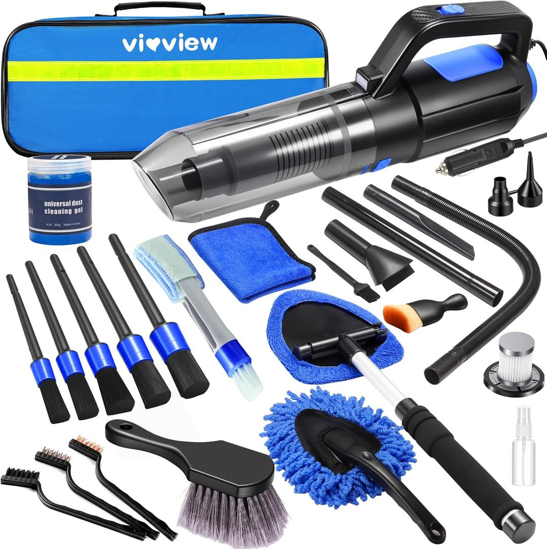 25PCS Car Cleaning Kit, Car Detailing Kit Interior with High Power Handheld Vacuum Cleaner, Windshield Cleaner, Cleaning Gel, Professional Auto Accessories for Men, Women