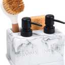 Kitchen Soap Dispenser Set,with Liquid Hand and Dish Soap,Sponge Holder and Brush Holder 4-in-1 Dual Soap Dispenser Set for Kitchen Sink, Bathroom - Artificial White Marble Look