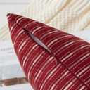 Kevin Textile Valentines Farmhouse Decorative Throw Pillow Covers Boho Woven Texture Burlap Linen Cushion Cover Striped Pillowcase, Wine Red 18 x 18 inches, Pack of 2