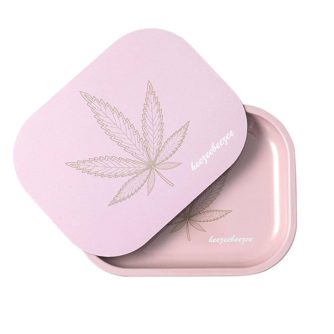 Cute Pink Rolling Tray, Small Mini Tray, High Quality Metal Tray with Soft PVC Magnetic Lid, Perfect Storage for Home or Travel 7" x 5.5"