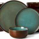 Famiware Milkyway 24-Piece Stoneware Dinnerware Set, Moss Green & Cocoa
